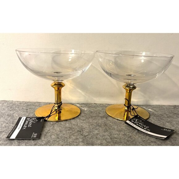 2 Robert Stanley Home Collections Short Gold Stemmed Dessert Glasses 4.25" # 277 - Picture 1 of 5
